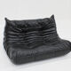 Canapé 2 places vintage Togo Ligne Roset en cuir noir par Michel Ducaroy années 1990