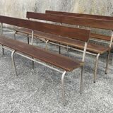 Three tubular and solid wood benches, boarding school, vintage, 1950s