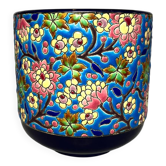 Longwy enamel cachepot, royal blue cloisonné decoration (16 cm)