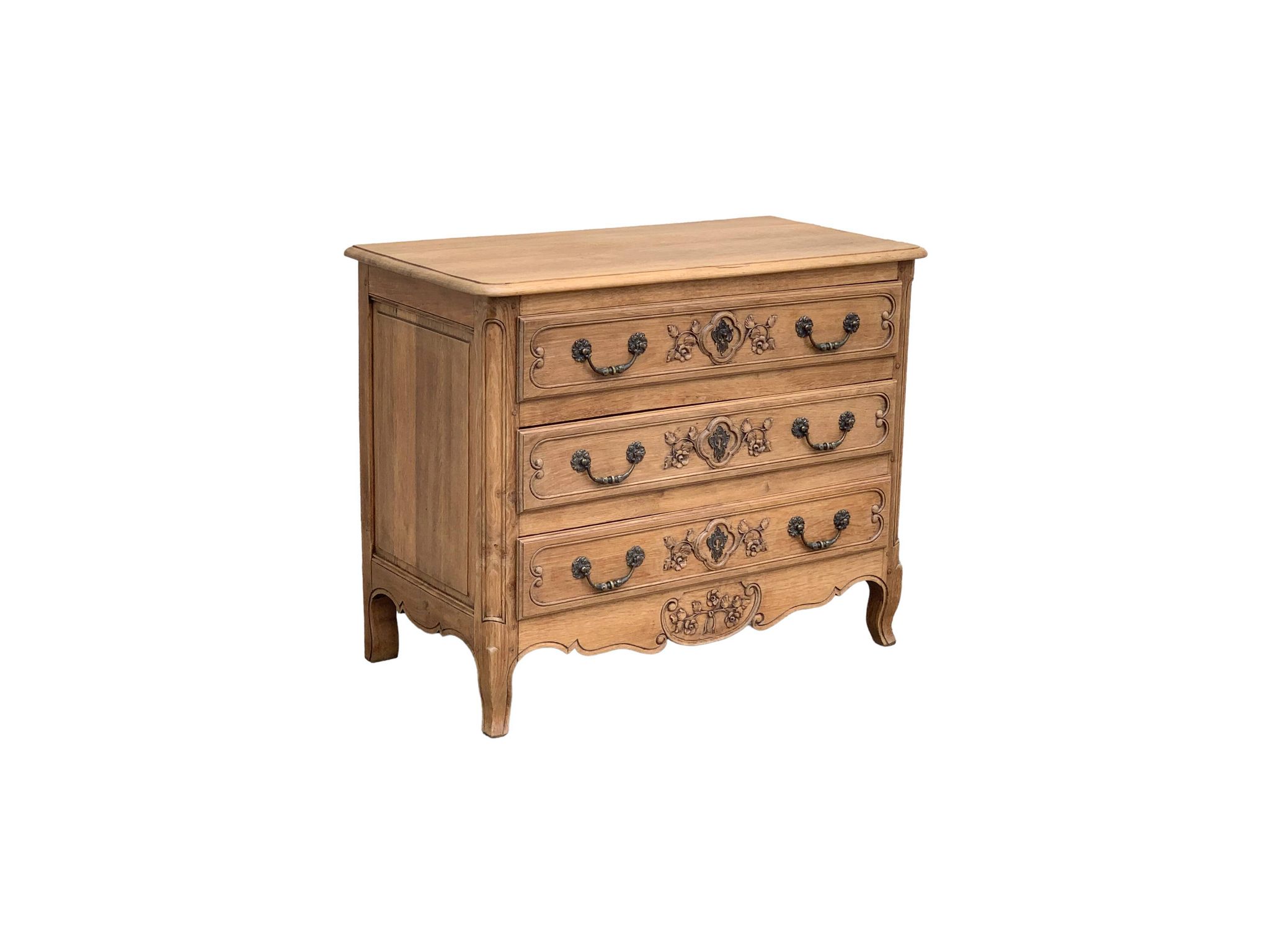 Louis XV style chest of drawers, solid raw oak, 1920.