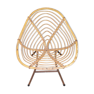 Fauteuil d'enfant en rotin et métal années 70