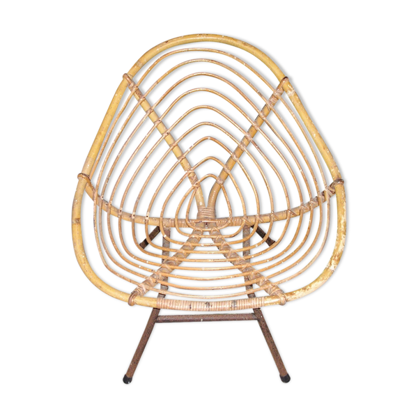 Fauteuil d'enfant en rotin et métal années 70