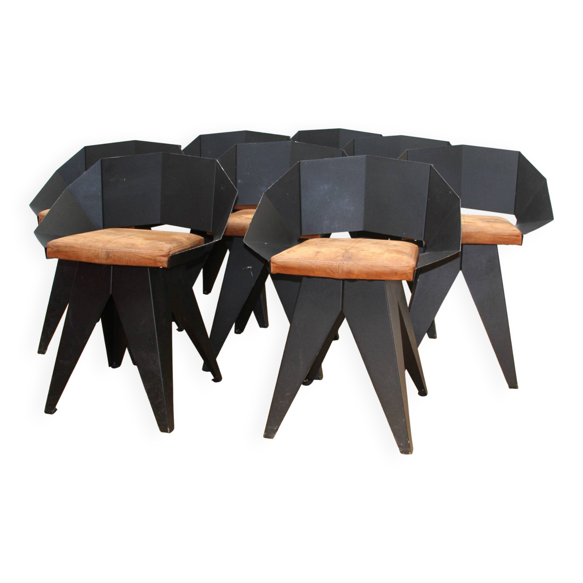 Set of 8 Knight Steel chairs, Gie El