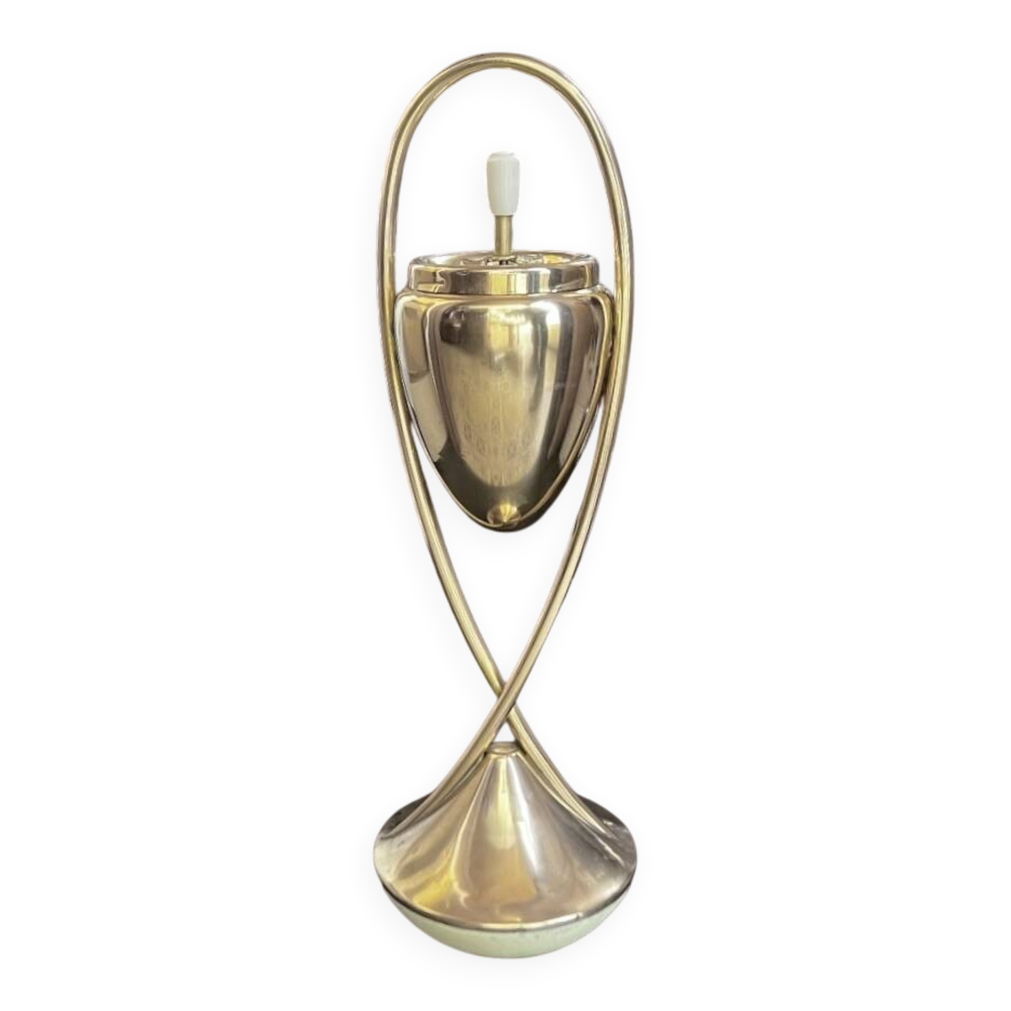 Space Age pivoting floor ashtray in anodised gold aluminium – Mettawa