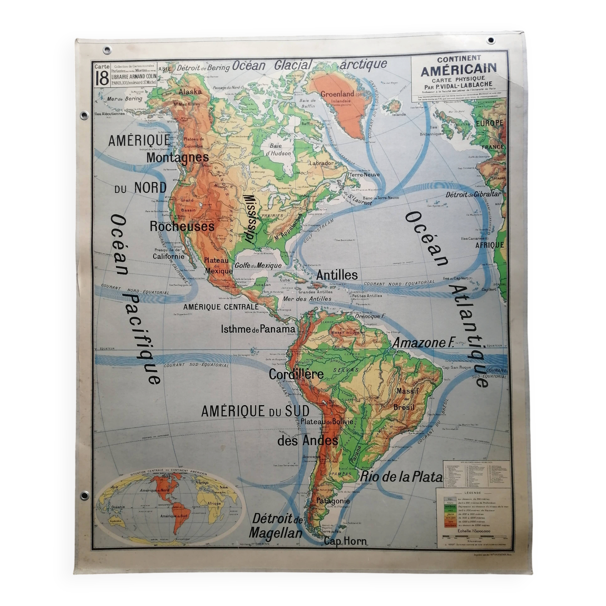 Vintage school map Lablache American Continent - USA