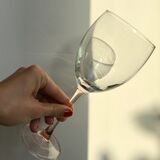 Set of 6 large pink-stemmed wine glasses Made in France 1970s