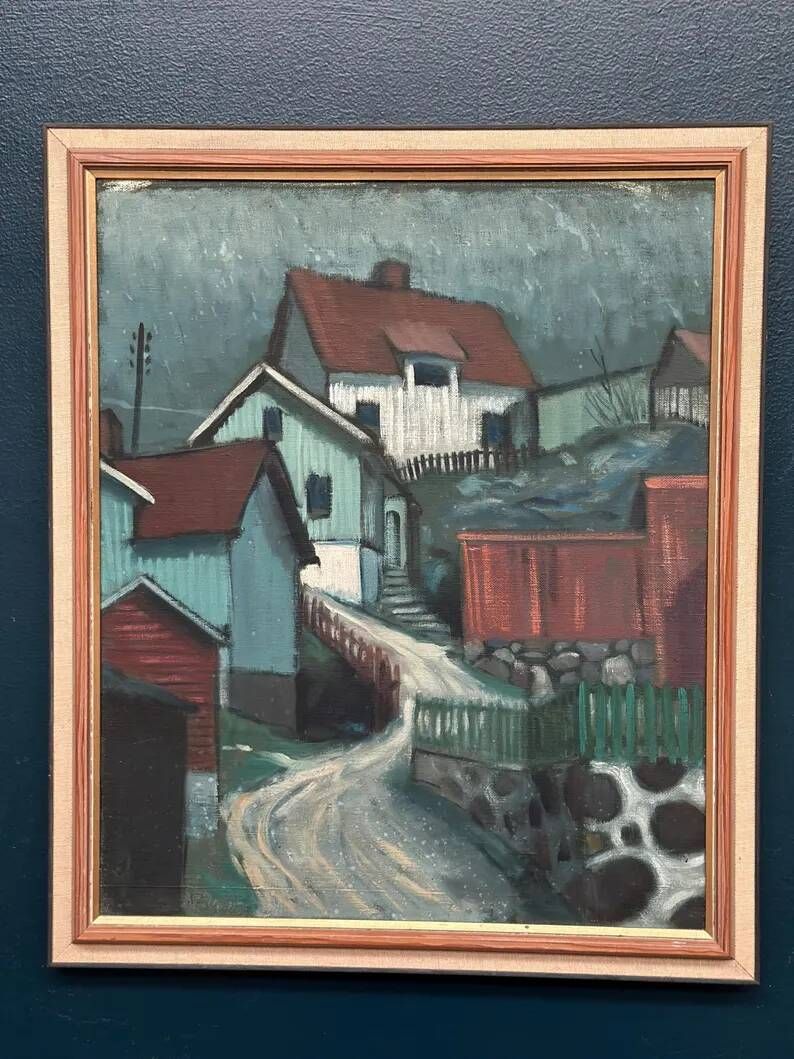 Original Swedish Oil on Canvas – “Stryket, Nordingrå” – Signed – Dated 1959 – Vintage & Framed – 52 × 44 cm (20.5" × 17.3")