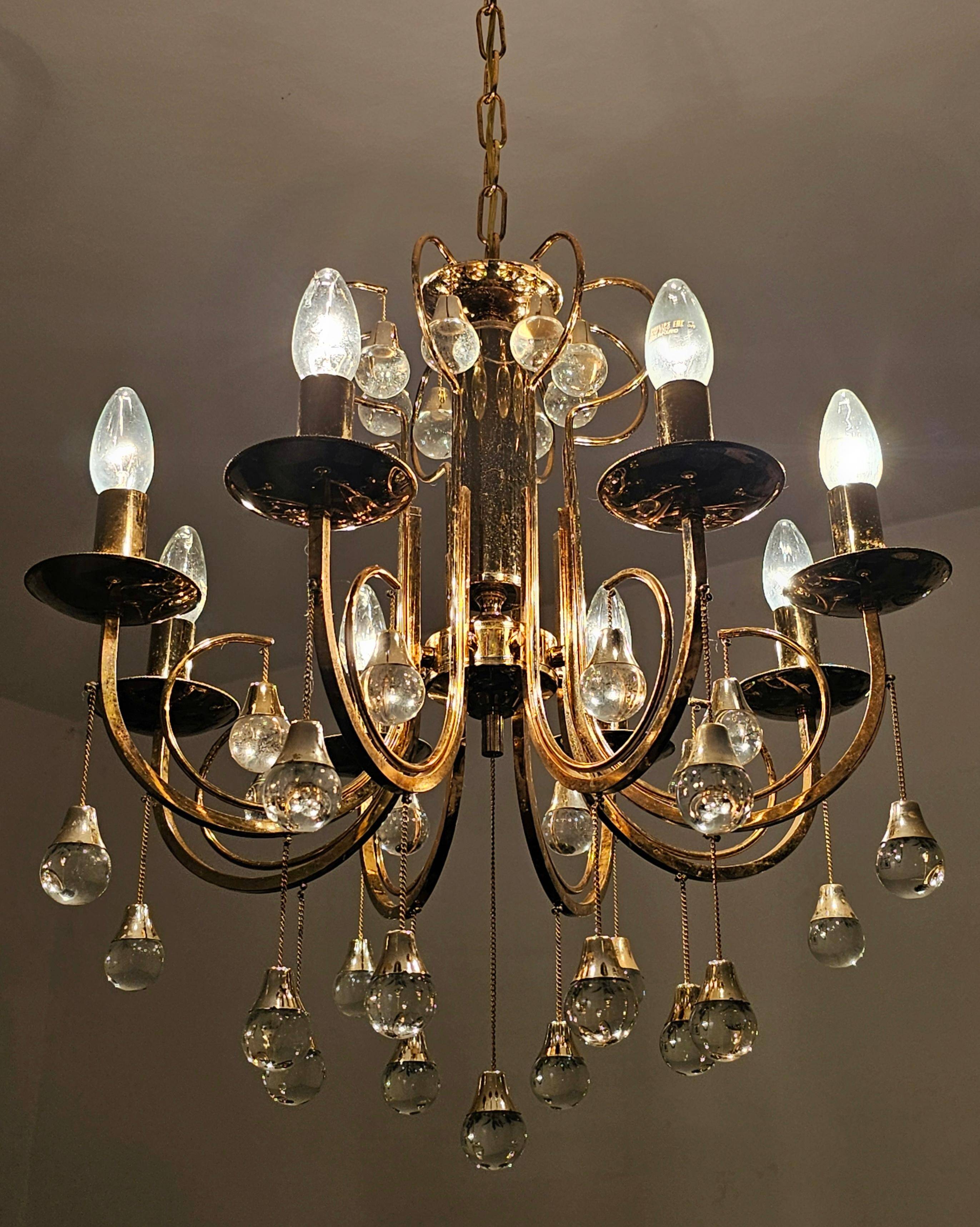 Crystal lustre and gilded bronze Mid Century Gaetano Sciolari 1960s