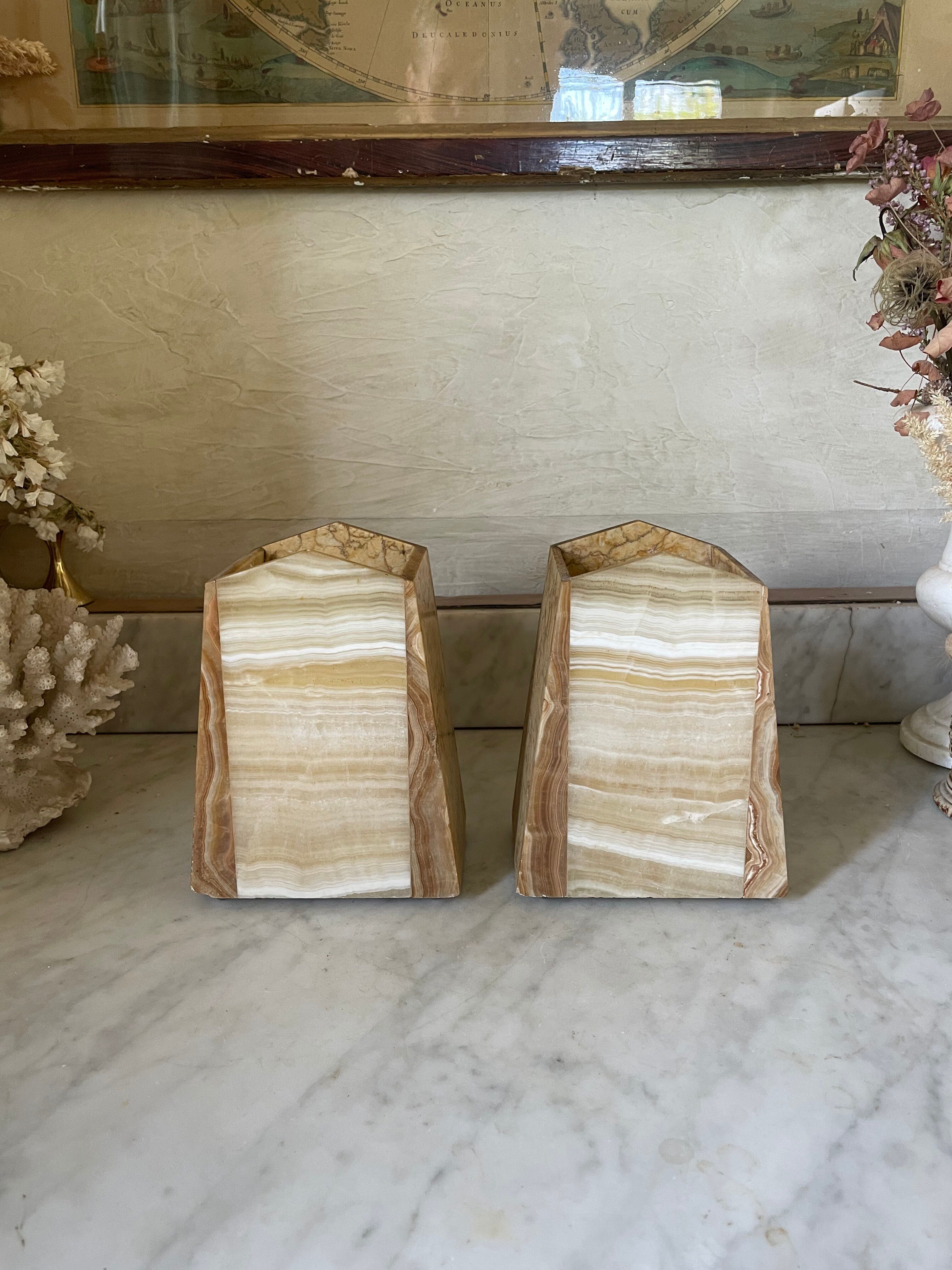 Art Deco marble and onyx bookends