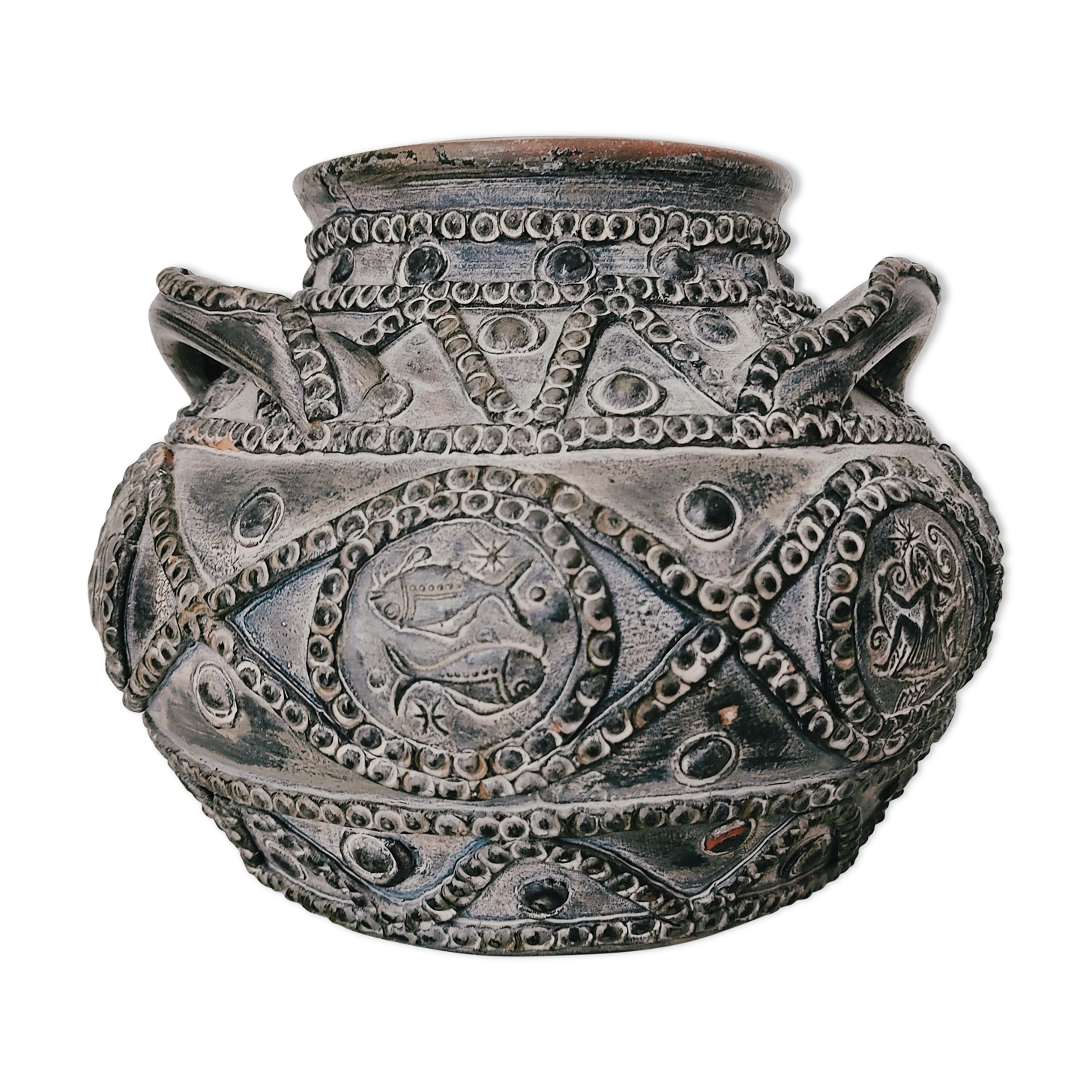 Terracotta vase with decoration astrological signs
