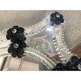 Venetian Black Floreal Hand-Carving Mirror in Murano Glass Style
