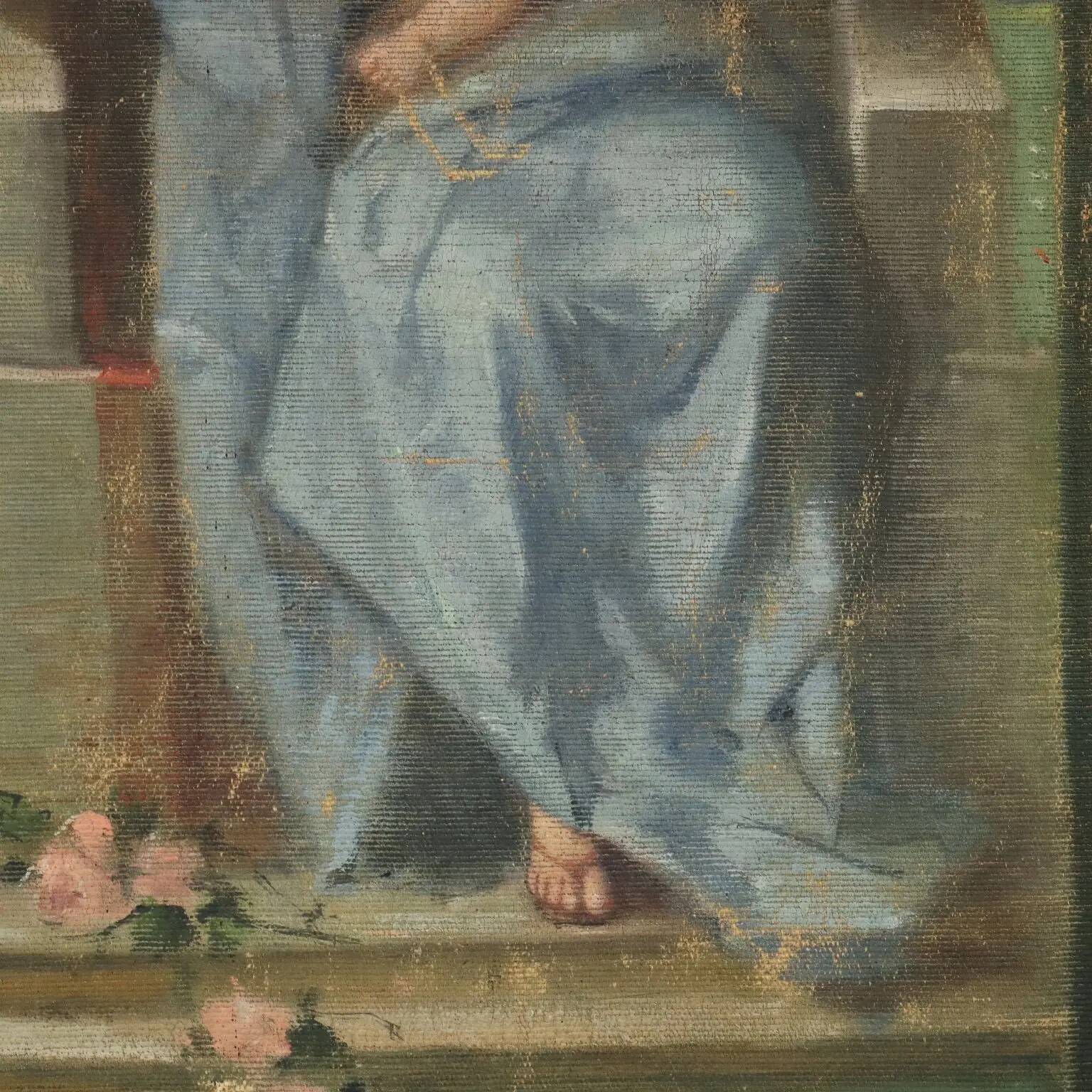 Old painting on canvas with a religious theme from the 19th-20th century.