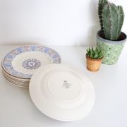 Set of 9 flat plates of Longwy Rouennais motif