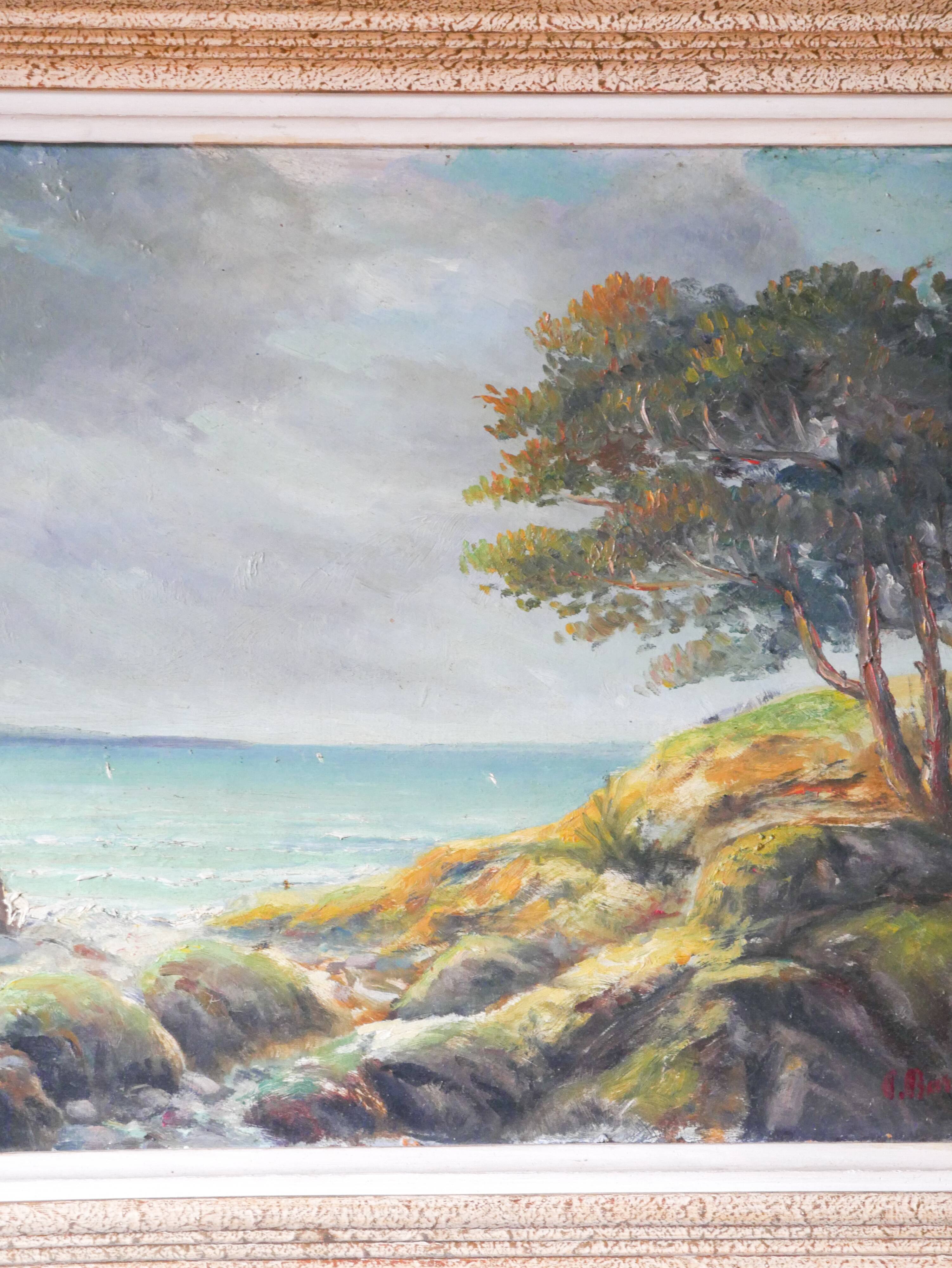 oil painting on panel Seaside in Royan signed 1950
