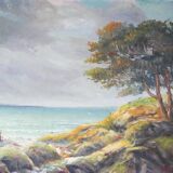 oil painting on panel Seaside in Royan signed 1950