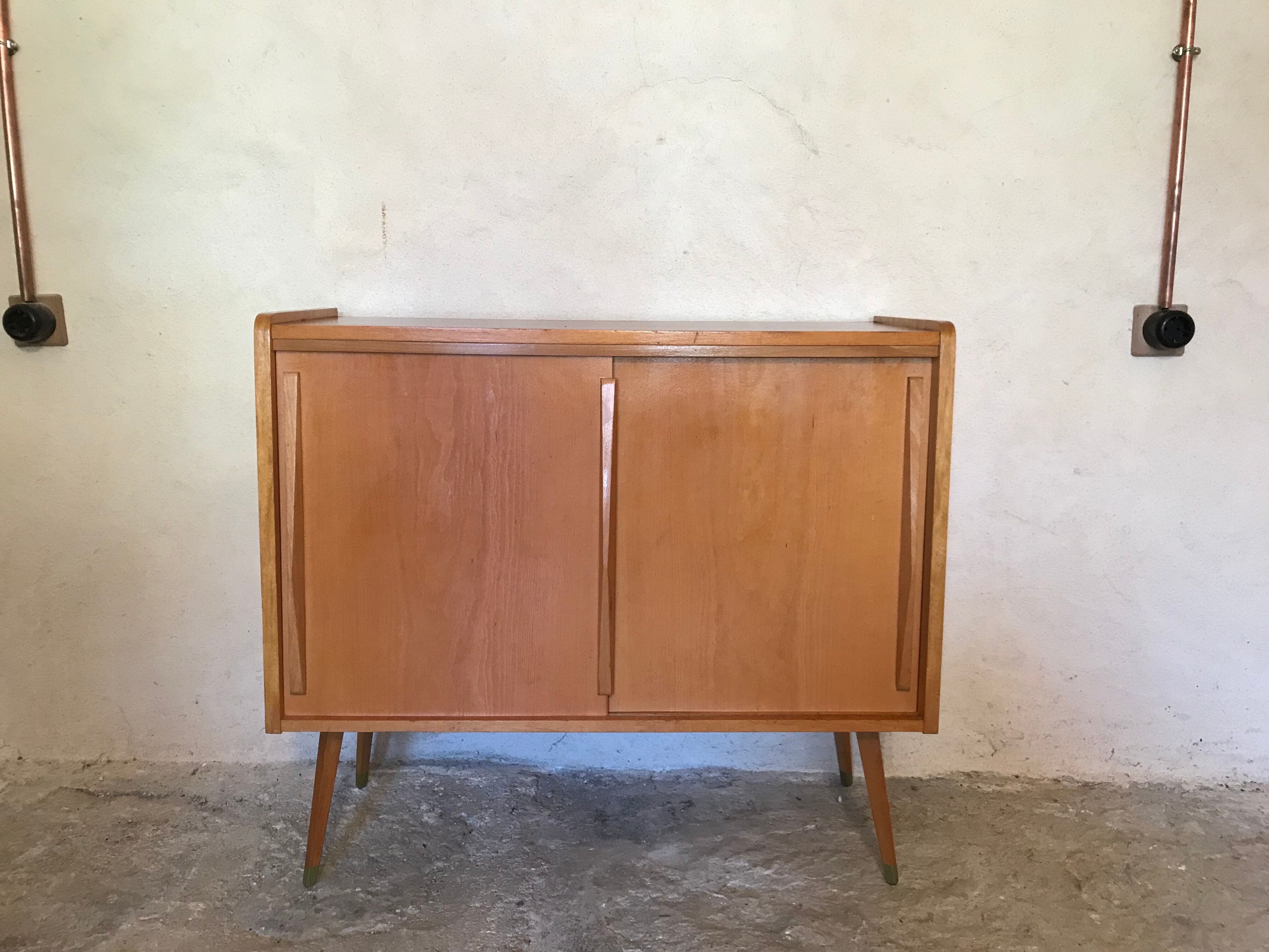Vintage storage cabinet sliding doors and compass legs