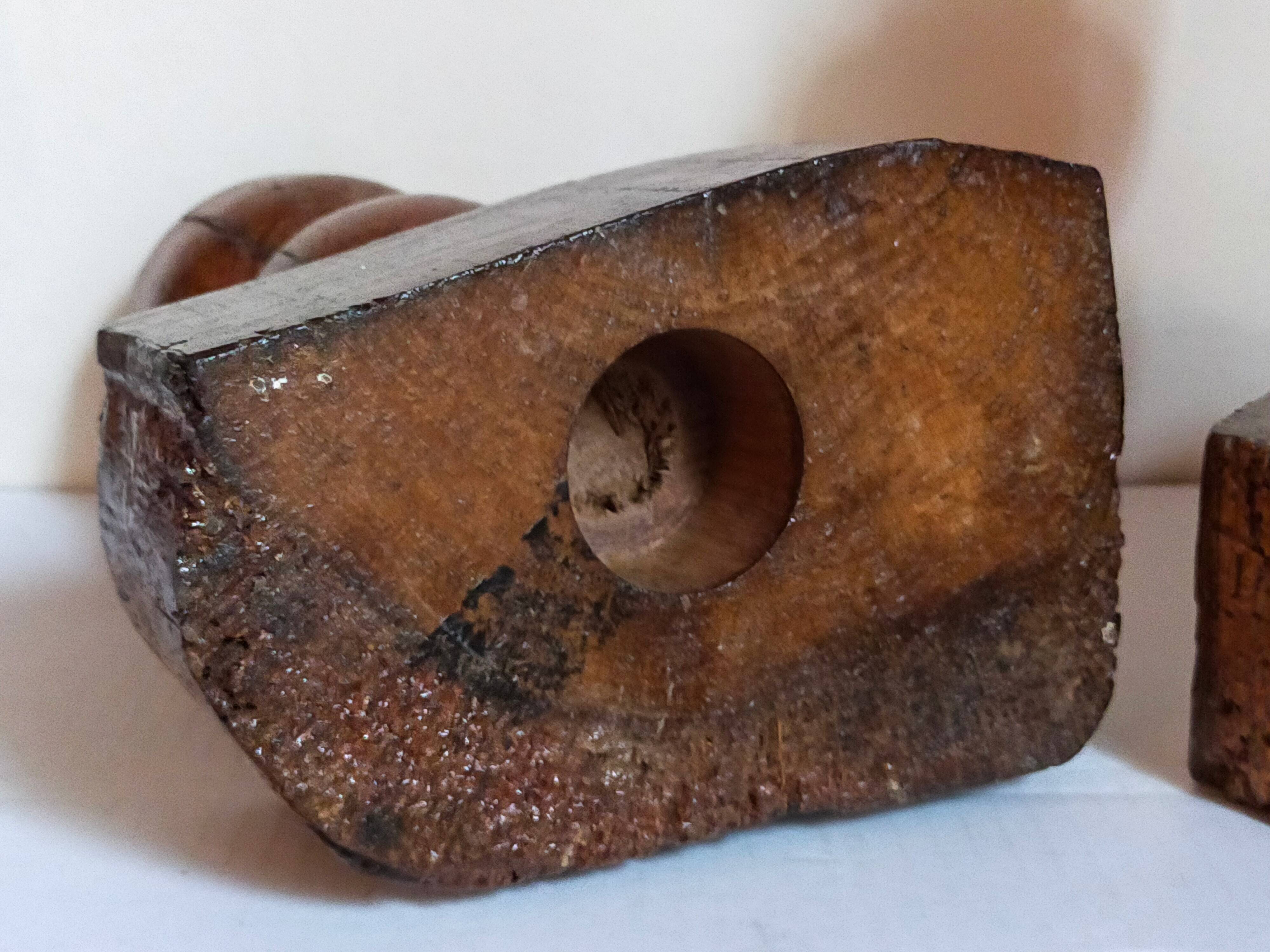 Pair of old brutalist turned solid wood candlesticks