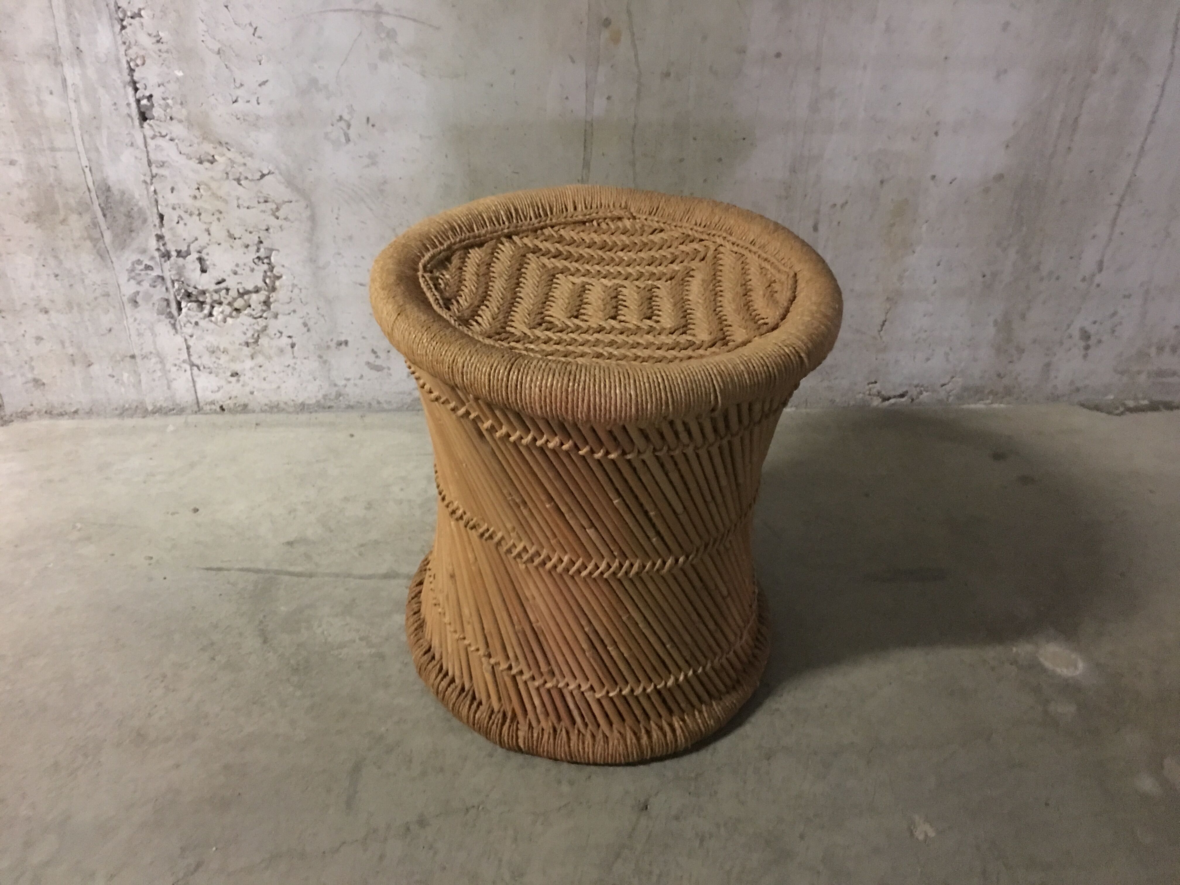 Rattan stool and rope years 70