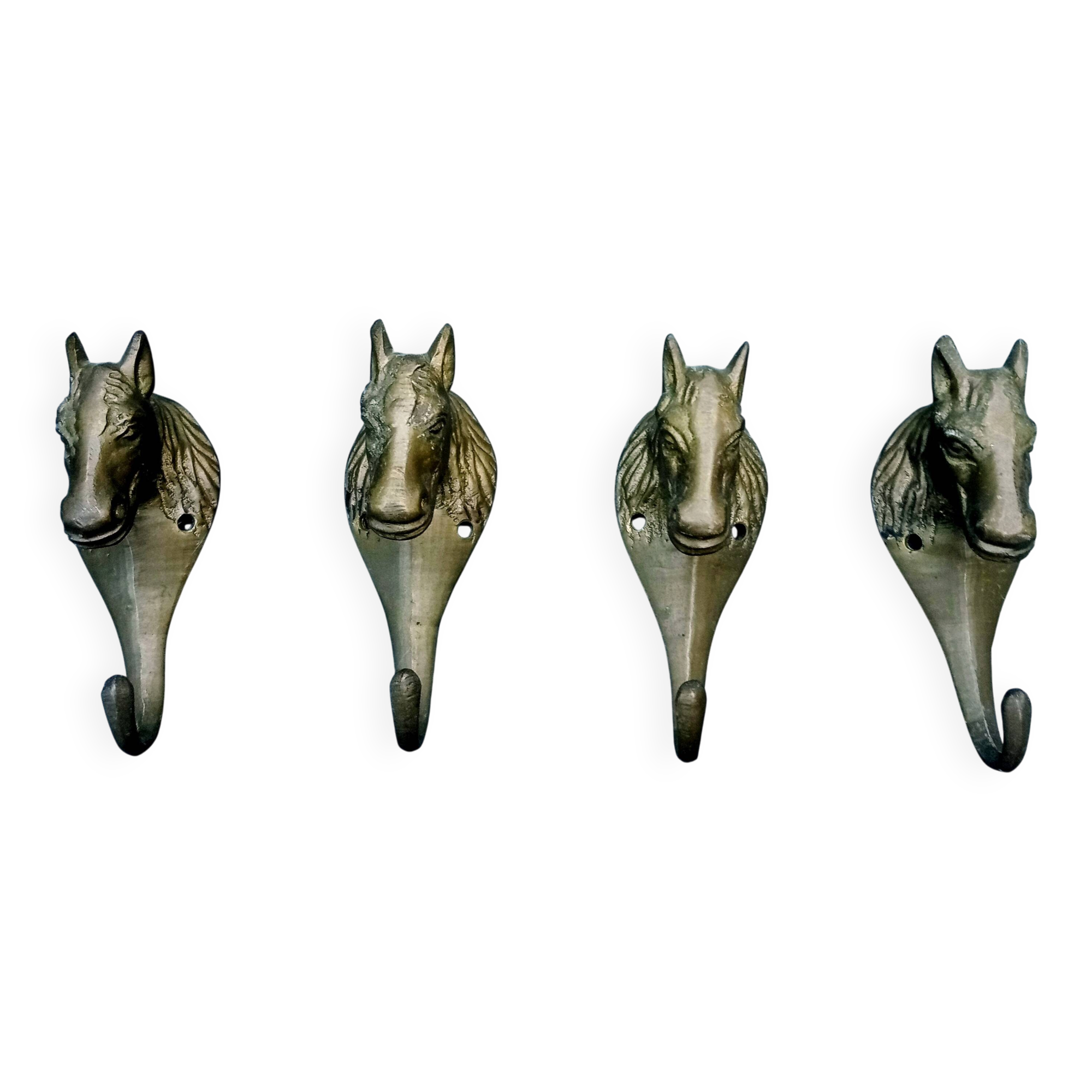 4 patères cheval en laiton massif vintage