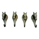 4 vintage solid brass horse coat hooks