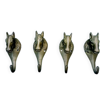 4 patères cheval en laiton massif vintage