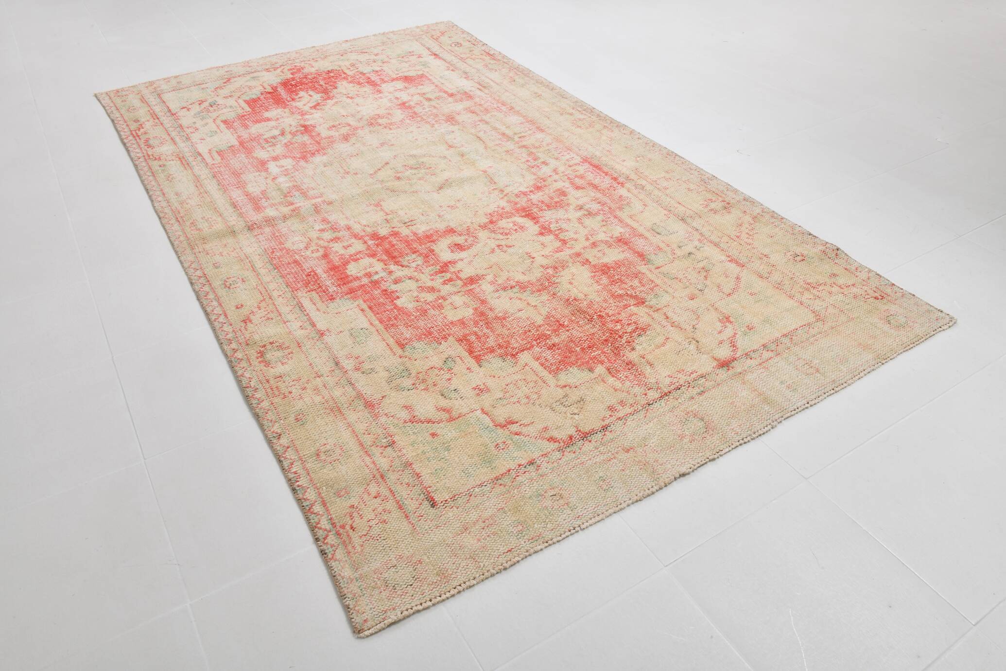6x10 Pale Red Cream Turkish Vintage Rug,  172x295Cm SK 21080