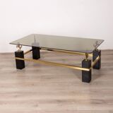 TABLE VINTAGE 70'S EN VERRE ET LAITON DESIGN MAISON CHARLES