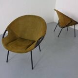 Olive Green Suede Balloon Chairs from Lusch, Germany, 1960s, Set of 2