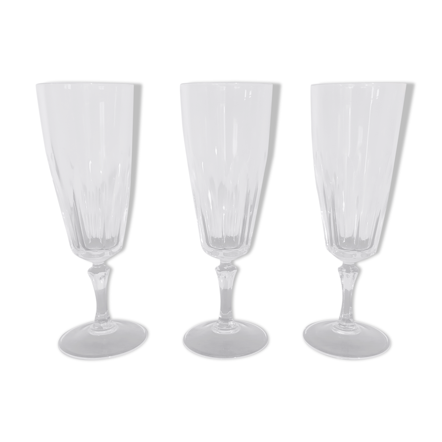Set of 3 Baccarat or Saint Louis crystal champagne flutes