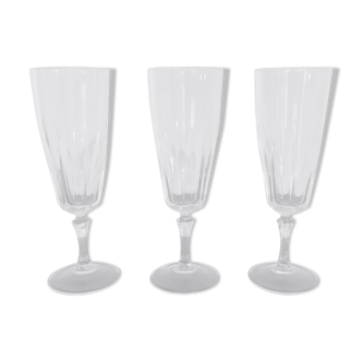 Set of 3 Baccarat or Saint Louis crystal champagne flutes