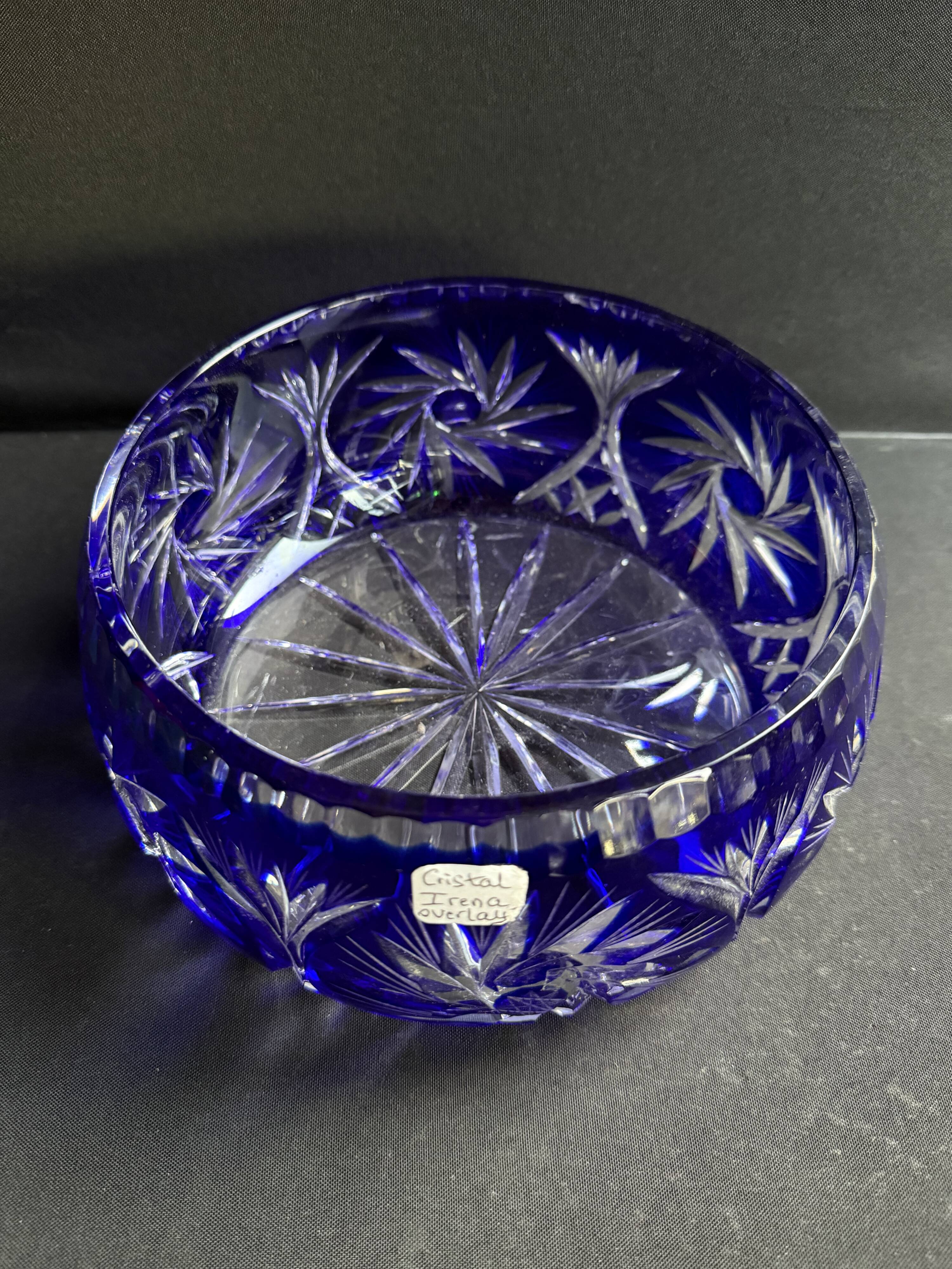 Cobalt blue cut crystal salad bowl – irena poland