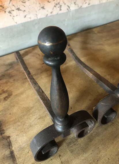 Vintage andirons, pair of andirons, fireplace accessory, cast iron brass andirons