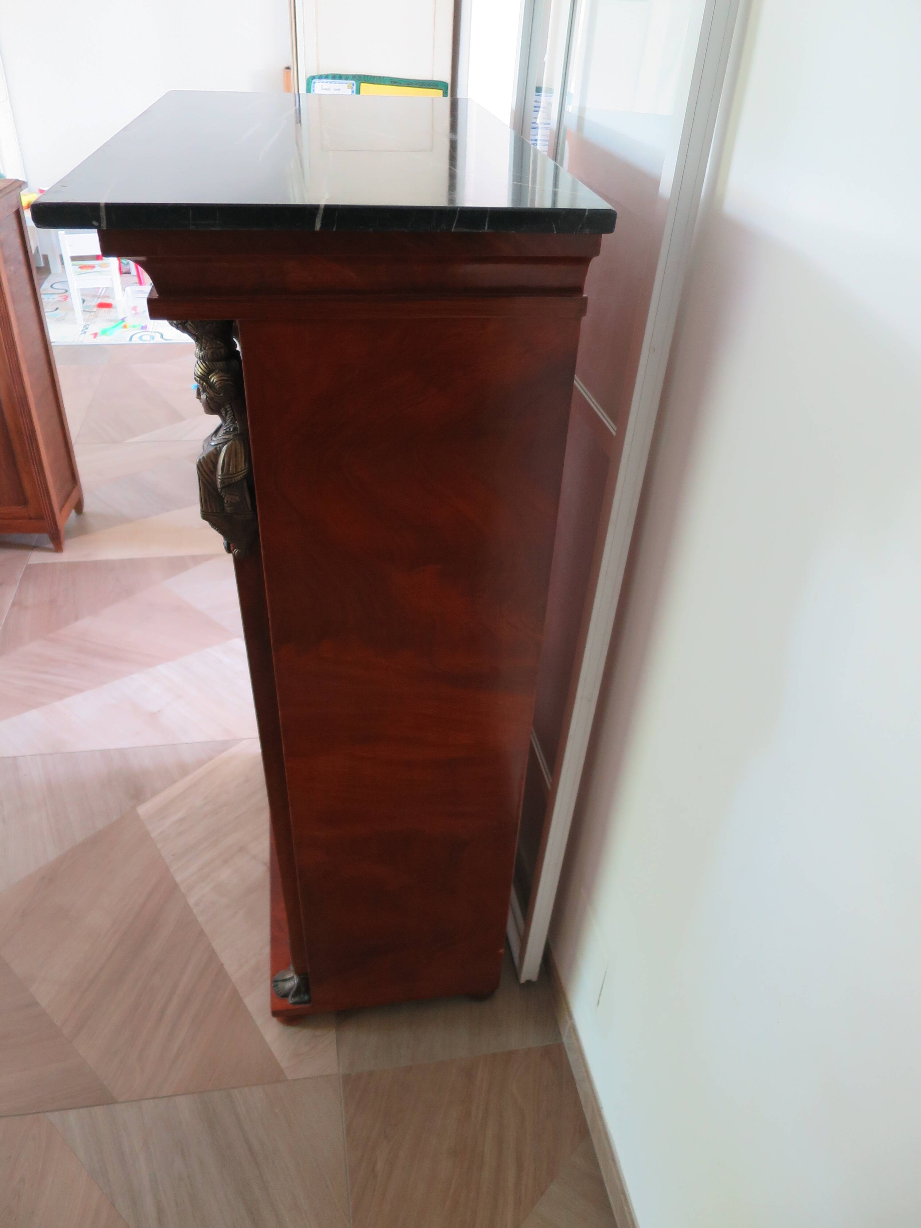 Antique Weekly Planner/Empire Style Commode-Caryatid-Patinated Bronze - 1950