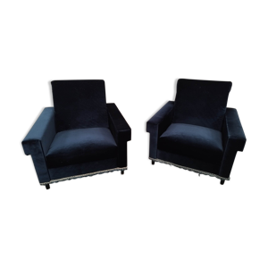 Paire de fauteuils en velours bleu