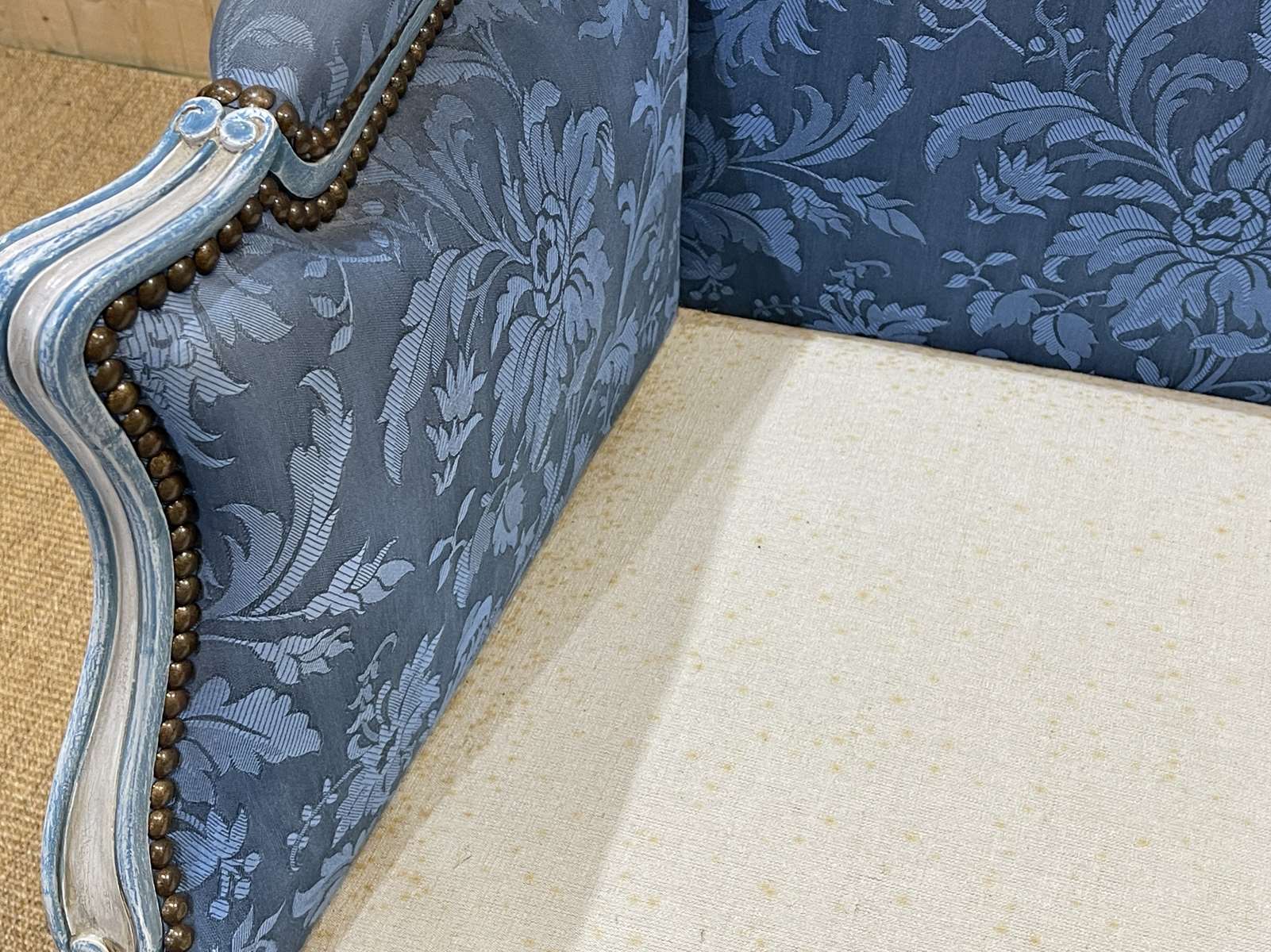Louis XV style sofa from the 70s in beech, feather seat cushions