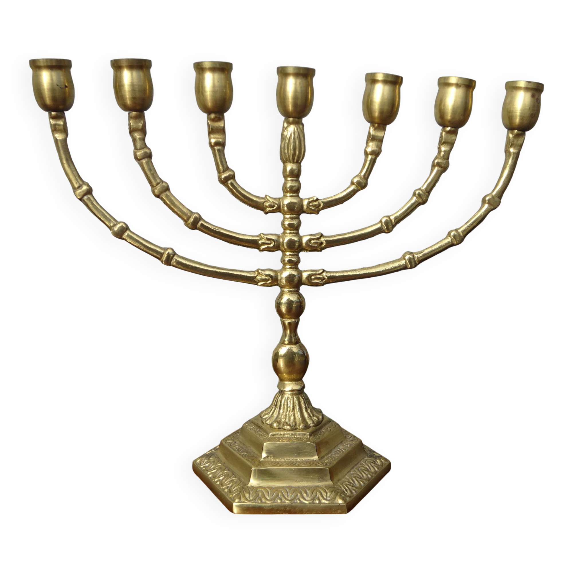 7-branch chandelier, in gilded brass, signed Wainberg.