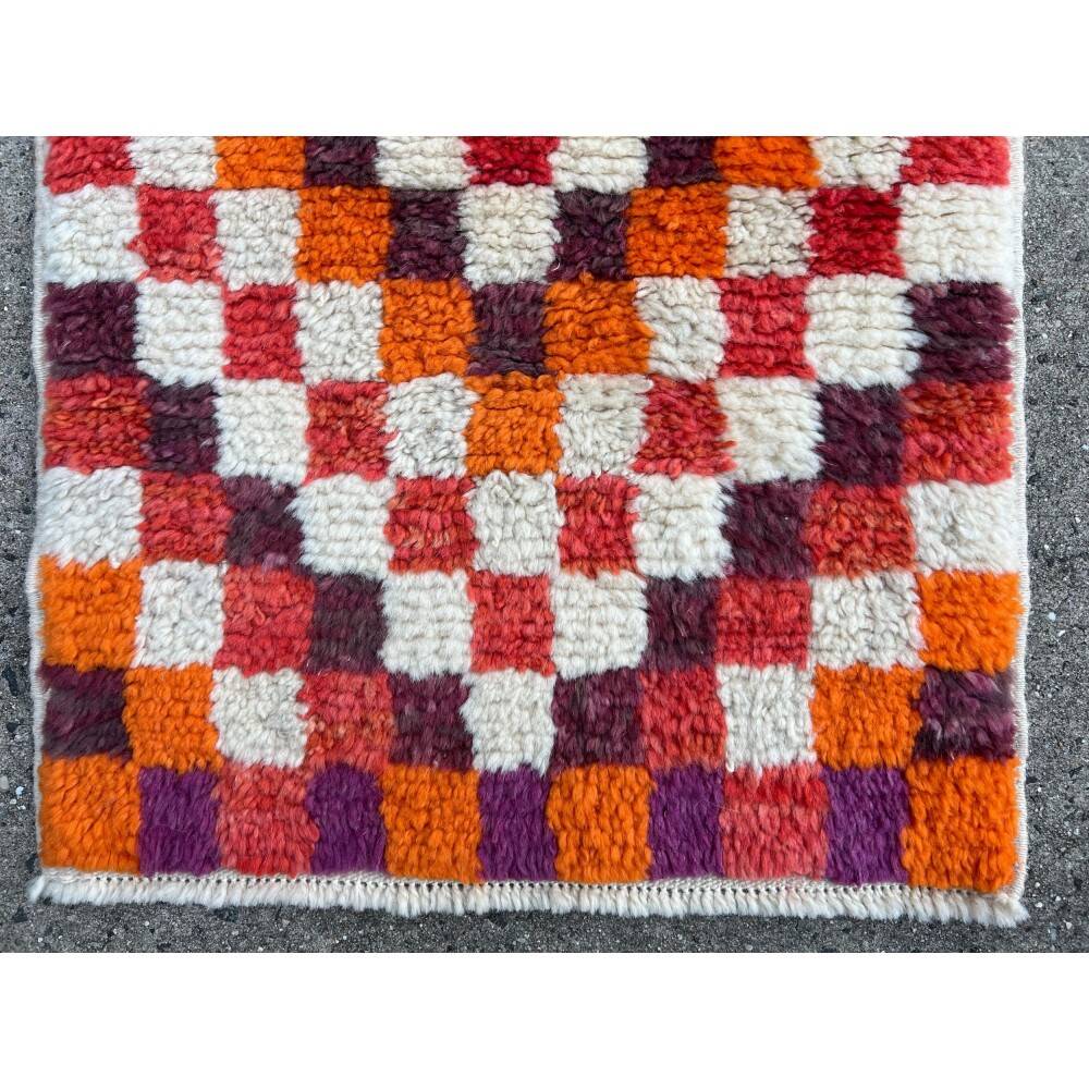 Vintage Handmade Turkish Tulu Rug with Checkered Design. Custom Options Available