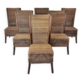 Set of 6 French Rope and Wood Dining Chairs, France, 1970s