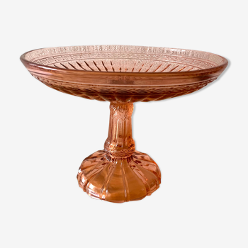 Coupe sur pied verre rose années 50