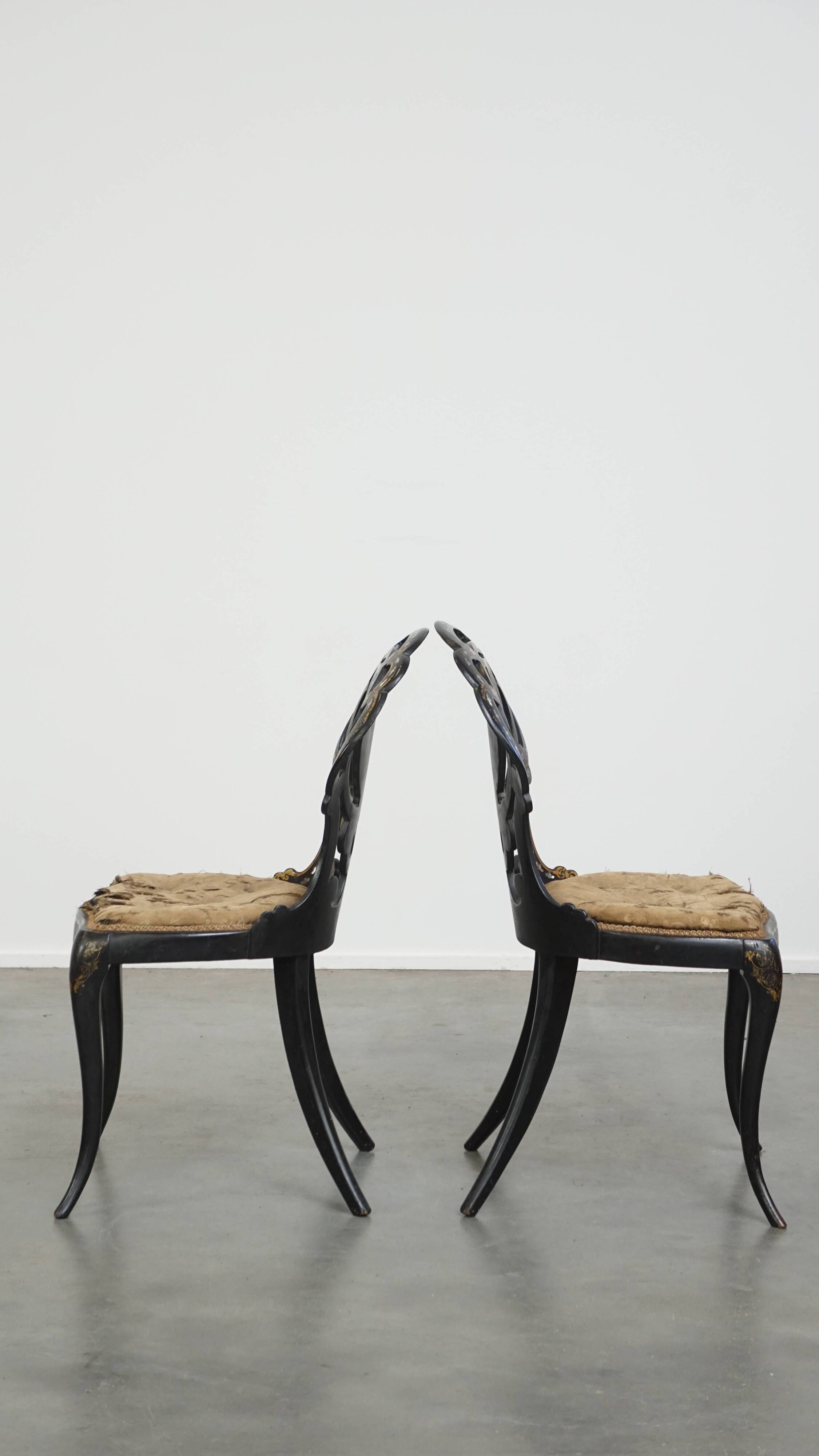 Set of 2 Antique 19th Century English Chinoiserie Mother of Pearl Chairs