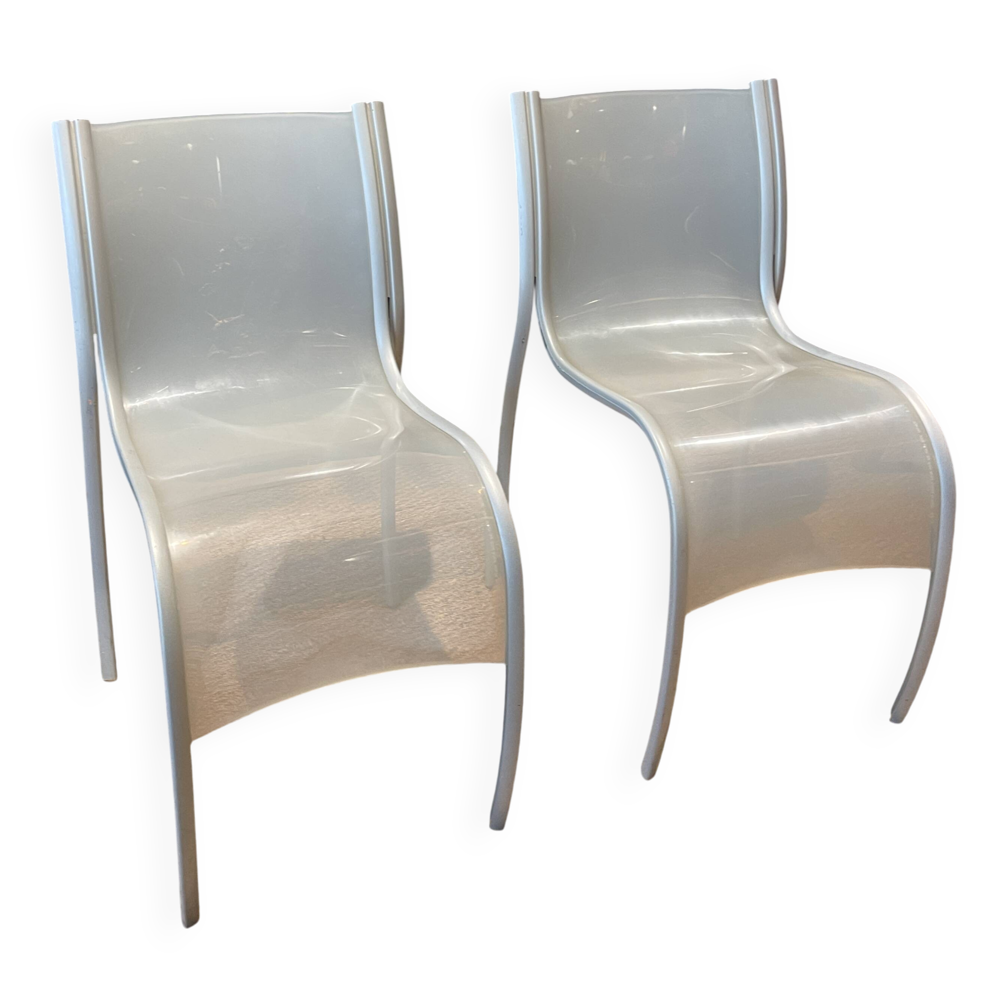 Pair of fpe chairs by ron arad for kartell translucent gray italy