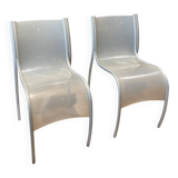 Pair of fpe chairs by ron arad for kartell translucent gray italy