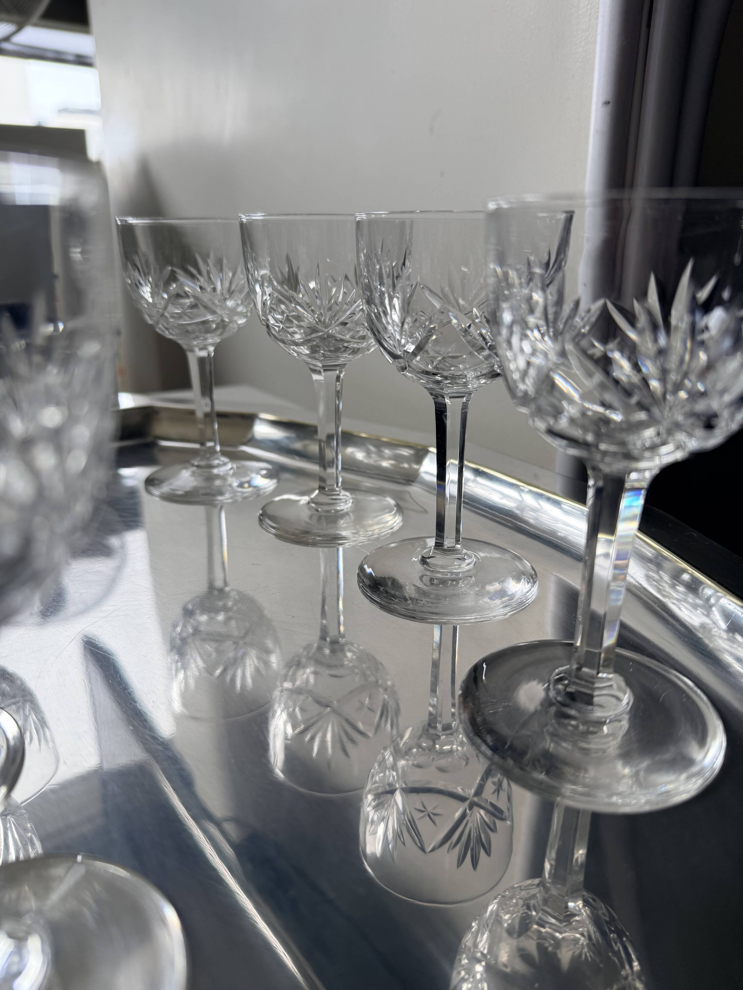 8 cut crystal aperitif glasses from Lorraine
