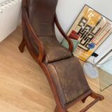 Méridienne fauteuil chaise longue cuir bois