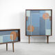 Set of 2 mid-century modern scandinavian hand-painted birch cabinet & sideboard, 1960s