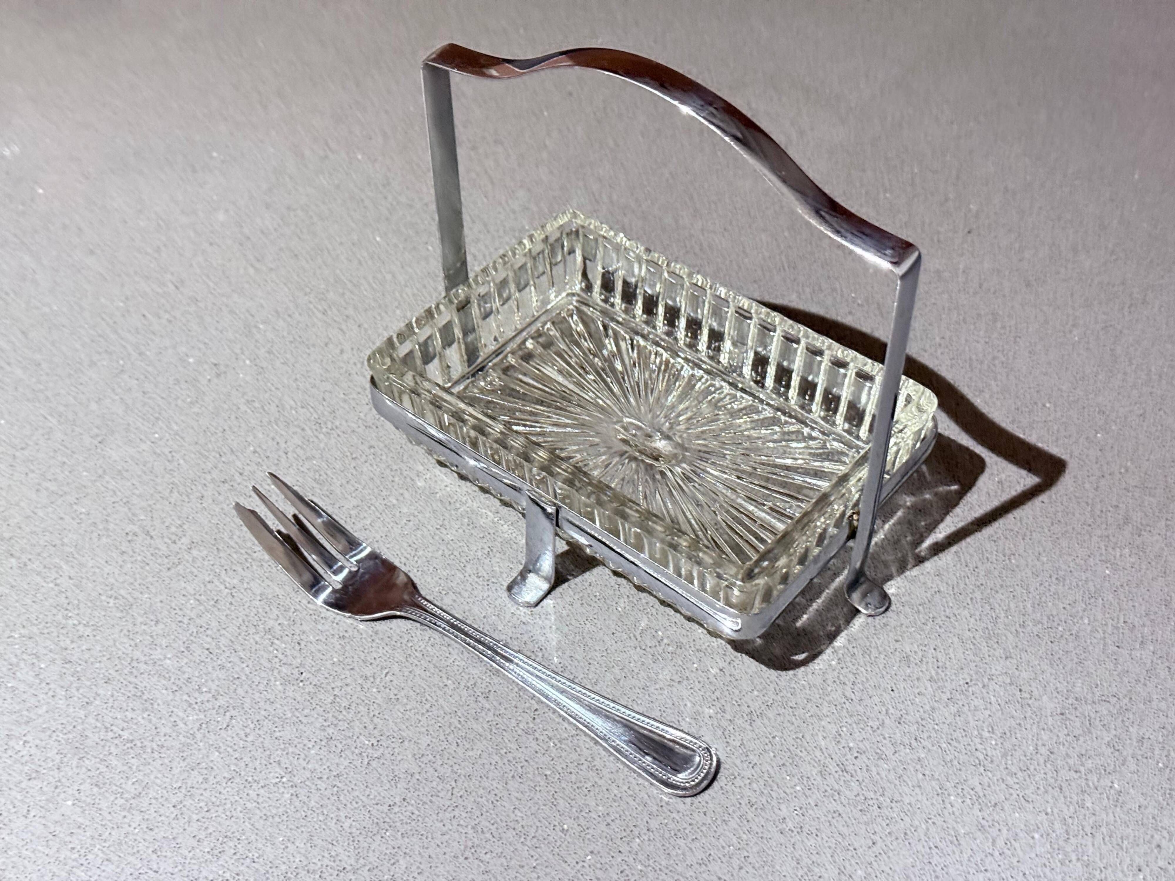 Antique Butter Dish & Knife, Silver Crystal Butter Dish Decorative Table Ware