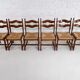 Set of 6 1950s chairs in wood and straw