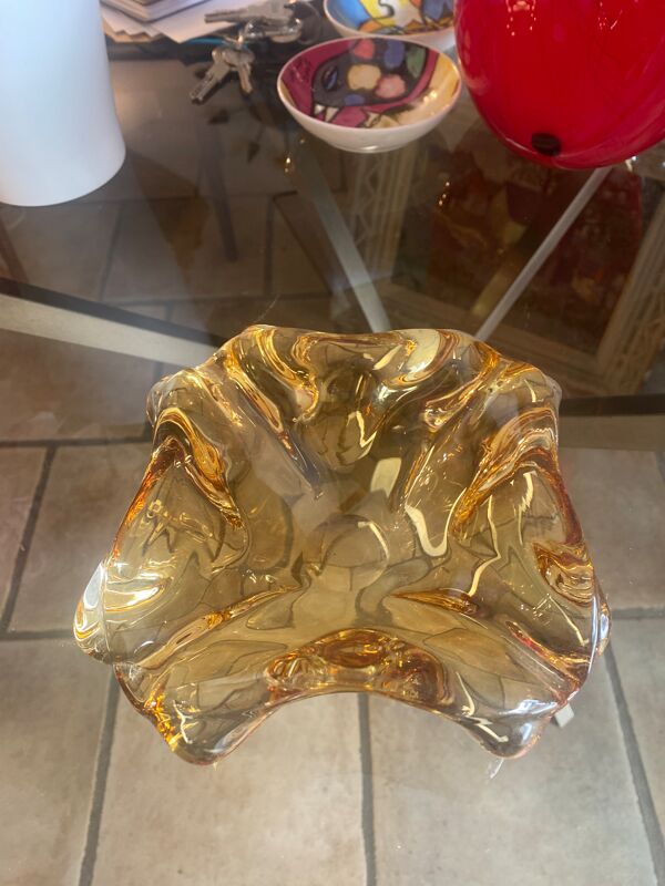 Cendrier jaune en cristal 1980s