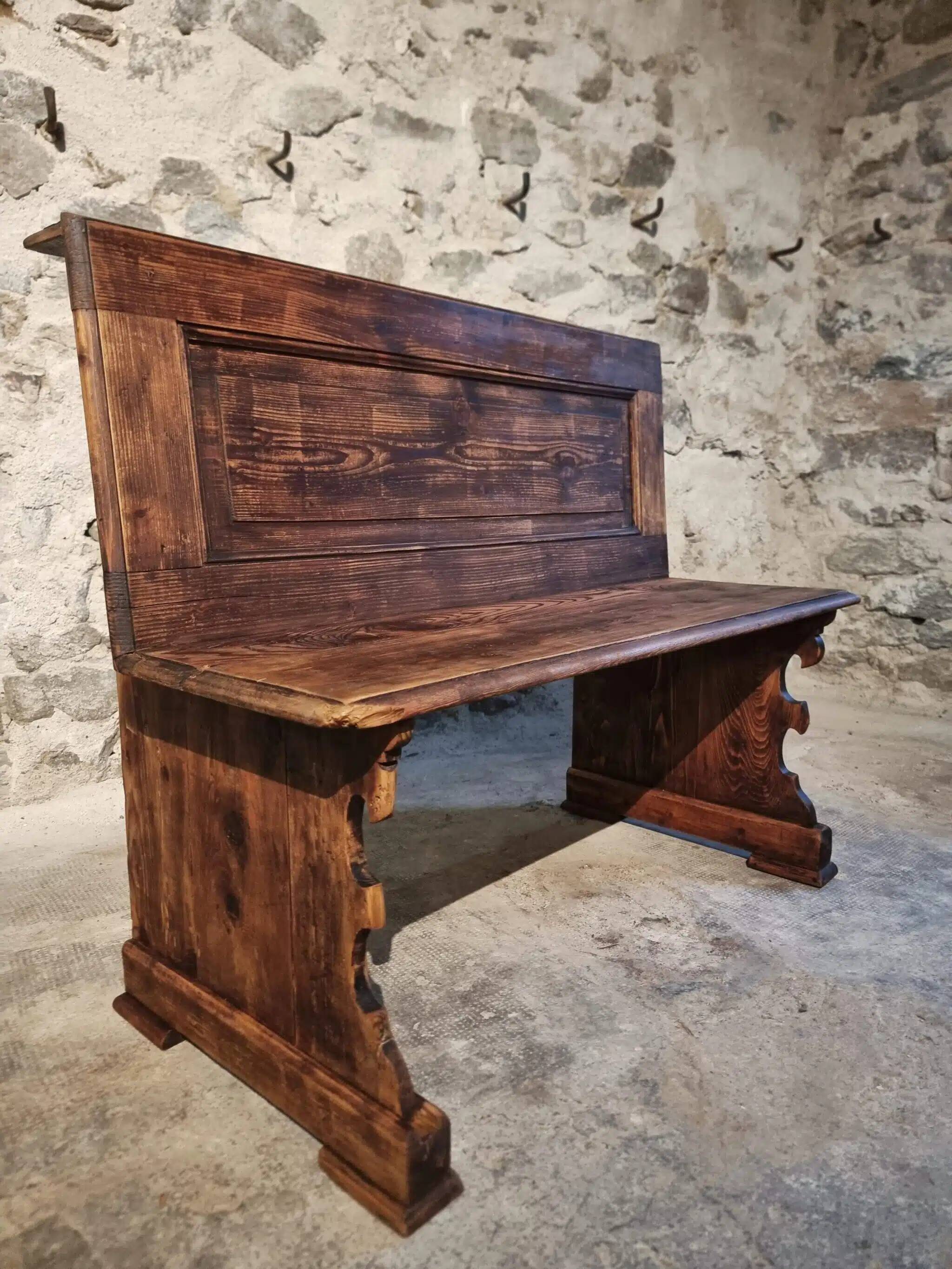 Antique French pine bench – circa 1920 – rustic church pew style
