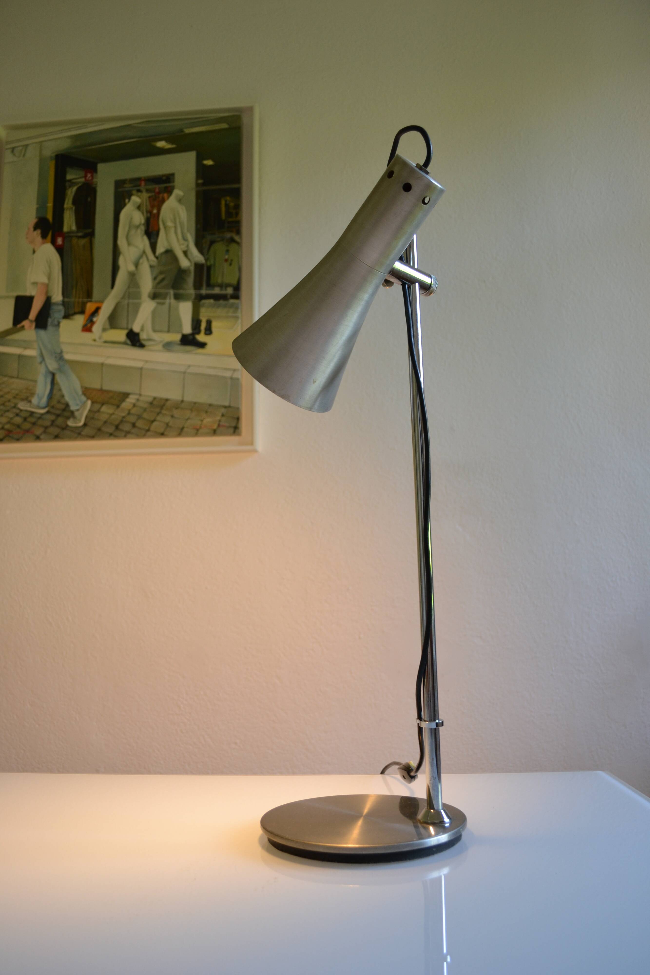 Brushed aluminium and chrome metal desk lamp 70's 1970